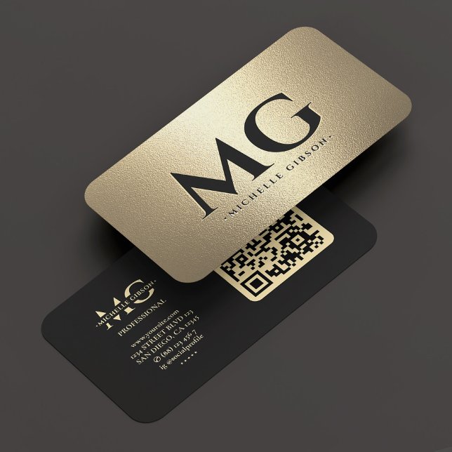 Cartão De Visita Dourado Elegante profissional monograma (Monogram Professional Elegant Black Gold Business Card
)