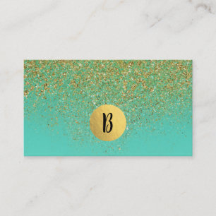 Cartão De Visita Dourado em Cascata Brilho e Água-Mar Teal Glam Mod