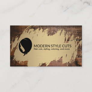 Cartão De Visita Dourado escovado  Madeira  Barber Hairstylist