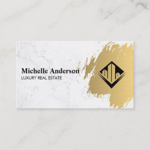 Cartão De Visita Dourado escovado Marble Agente imobiliário