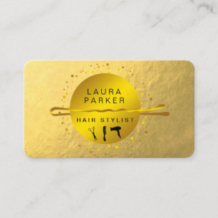 Cartão De Visita Dourado Faux Hair Stylist Makeup Artist Salon