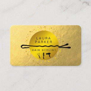 Cartão De Visita Dourado Faux Hair Stylist Makeup Artist Salon