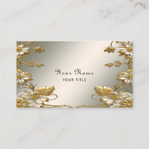 Cartão de visita Dourado Floral Branco