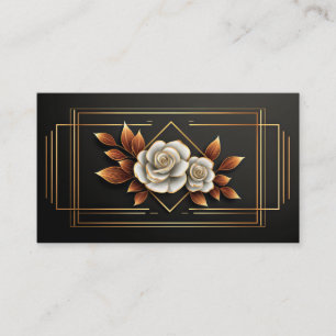 Cartão De Visita Dourado Geométrico Rosa Floral Branca Meia-Noite P