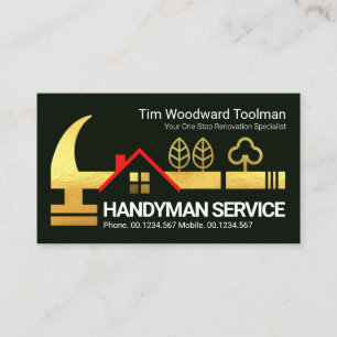 Cartão De Visita Dourado Handyman Hammer Rooftop