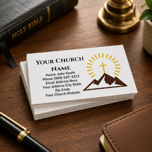 Cartão De Visita Dourado Logotipo Cruzado Sunburst Pastor da Igreja