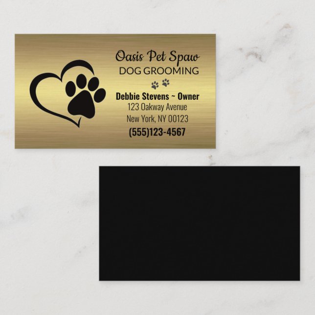 Cartão De Visita Dourado Lux Paw Print Dog Pet Grooming Service (Frente/Verso)