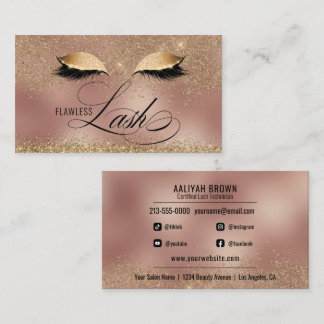Cartão De Visita Dourado luxo e Cobre Eyelash Tech Beauty Salon