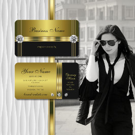 Cartão De Visita Dourado luxo e preto com diamantes espumantes