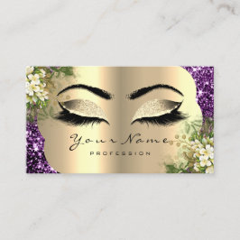 Cartão De Visita Dourado Makeup Artist Lashes Floral Mint Purple