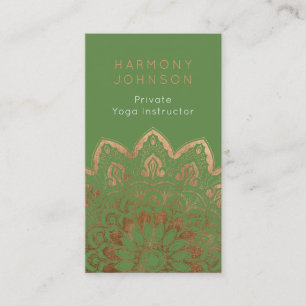 Cartão De Visita Dourado Mandala em Yoga Verde