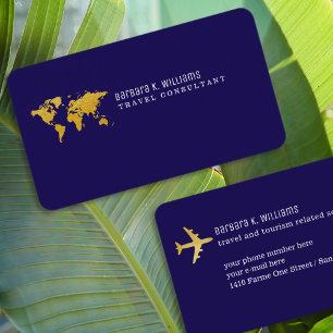 Cartão De Visita Dourado Mapa do Consultor viagem simples azul escu