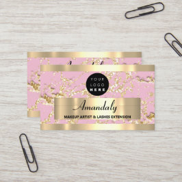 Cartão De Visita Dourado Marble Consulting Glitter Pink Pastel Real