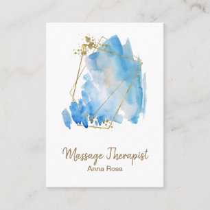 Cartão De Visita *~* Dourado Massagem Reiki Blue Abstrato Watercolo