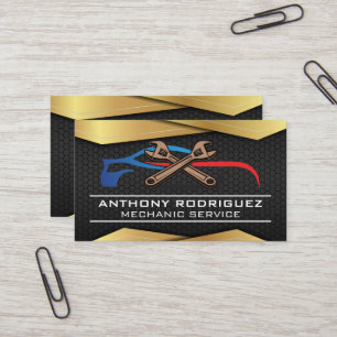 Cartão De Visita Dourado metal preto   Logotipo de Wrenches para au