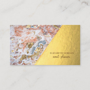 Cartão De Visita Dourado Moderno e Elegante, Mármore Ombre, Geométr