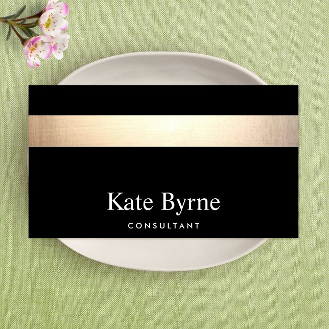 Cartão De Visita Dourado Na moda Moderno com Faixa Preta (Criador carregado)