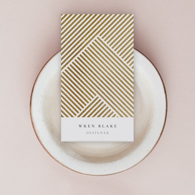 Cartão De Visita Dourado padrão geométrico Luxo sofisticado elegant (Criador carregado)