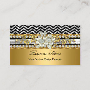 Cartão De Visita Dourado Prata Preto Chevron Diamante Pérola Floral