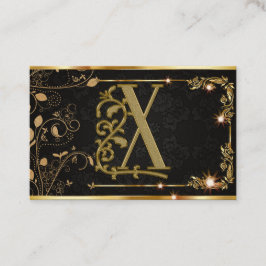 Cartão De Visita Dourado Preto Brilho | Monograma Elegante