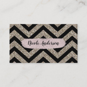 Cartão De Visita Dourado Preto Chevron Rosa Brilho Moderno Pincel G