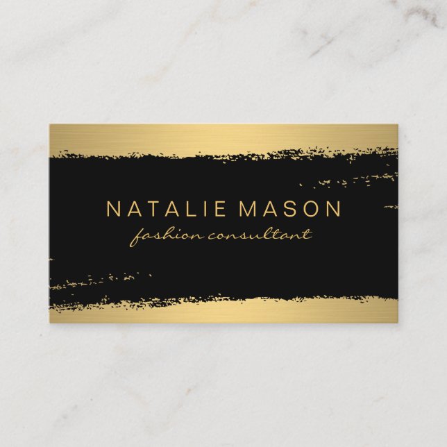 Cartão De Visita Dourado preto chic escovado (Frente)