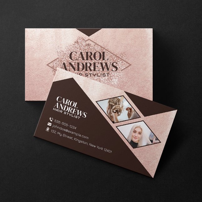 Cartão De Visita Dourado Rosa com folheto pilotado Pêssego Pêssego  (Criador carregado)