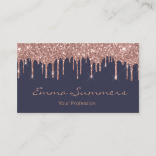 Cartão De Visita Dourado Rosa com Gotejamento Cinza Navy Personaliz