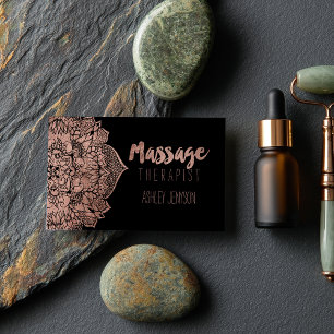 Cartão De Visita Dourado rosa falso boho floral mandala massagem