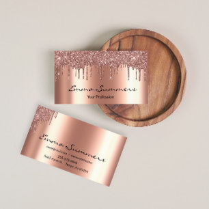 Cartão De Visita Dourado Rosa Gotejante Metal Elegante Brilho Perso