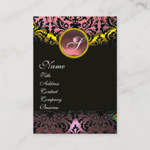 CARTÃO DE VISITA DOURADO ROSA PRETO ÂMETISTA DAMASCO MONOGRAMA