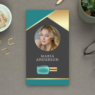 Cartão De Visita Dourado Salon Nail Polonês Bottle Manicurist Foto