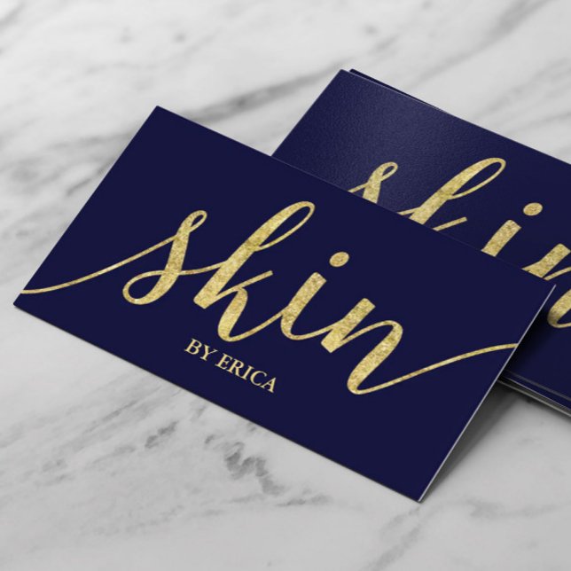 Cartão De Visita Dourado Script Esthetician Elegante do Skin Care M (Criador carregado)