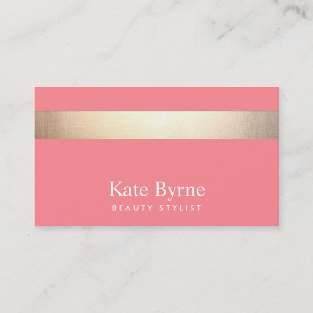 Cartão De Visita Dourado (sem brilho) Na moda moderno com risca ros (Frente)