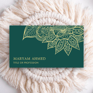 Cartão De Visita Dourado Teal Henna Mehndi Islâmico