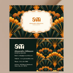 Cartão De Visita Dourado Verde Elegante Art Deco Professional