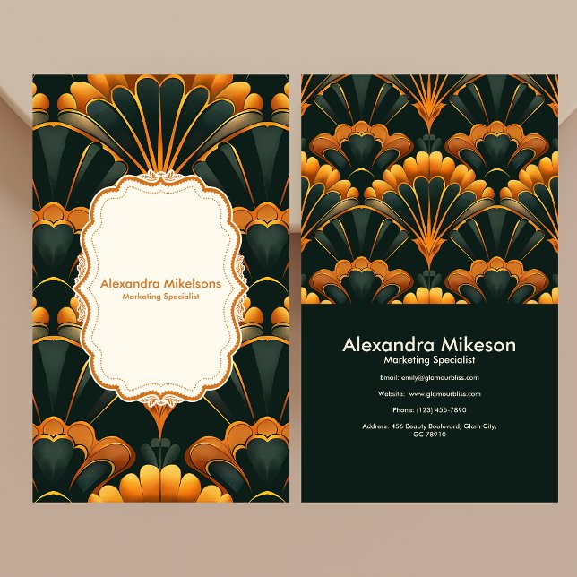 Cartão De Visita Dourado Verde Elegante Art Deco Professional (Criador carregado)