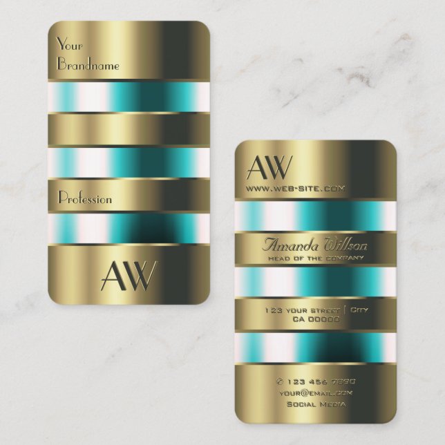 Cartão De Visita Dourado Vidro Óptico Líquidos Teares com Iniciais (Frente/Verso)