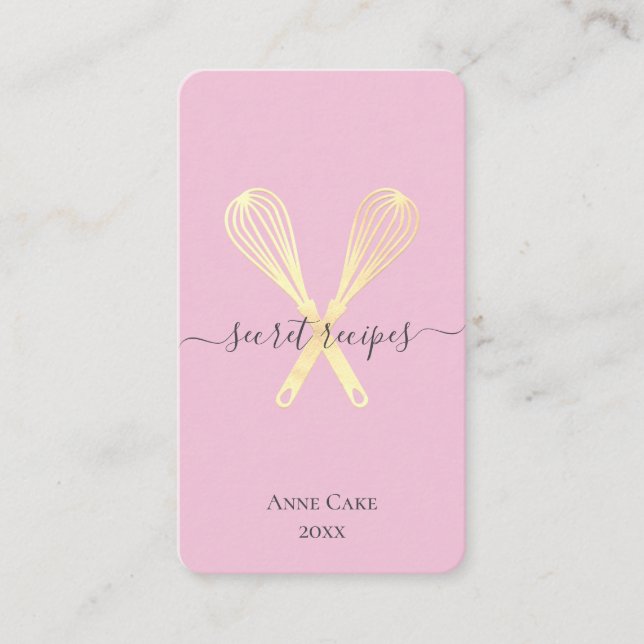 Cartão De Visita Dourado Whisk Bakery Chef Caterer Código Qr editáv (Frente)