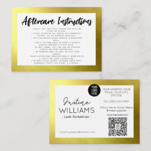 Cartão De Visita dourados Lashes Eyelash Extensões pós-tratamento
