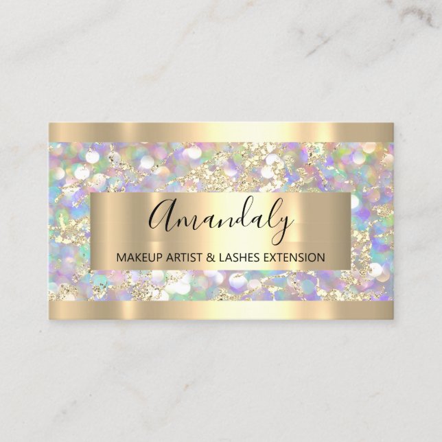 Cartão De Visita Dourados Traços Marble Beauty Compra Holographic (Frente)
