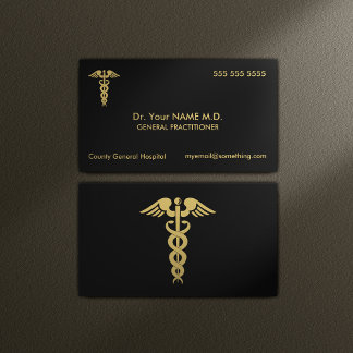 Cartão De Visita Doutor Caduceus Black e Dourado