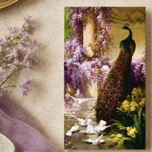 Cartão De Visita Dovs e Peacocks em um Jardim
