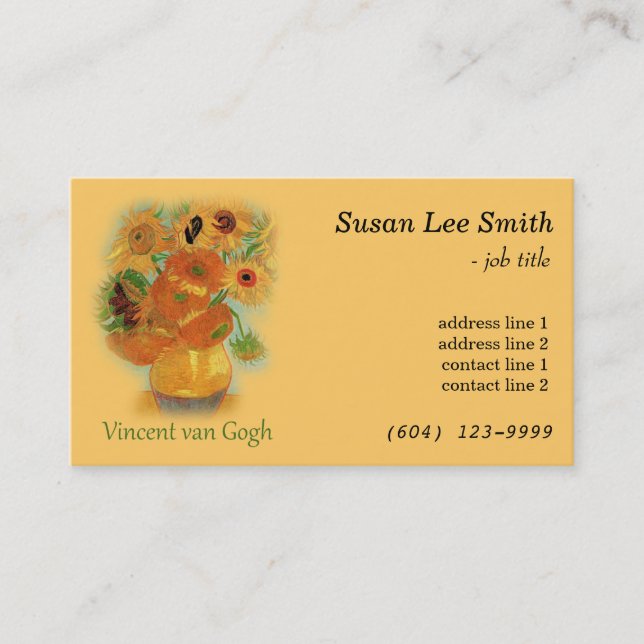 Cartão De Visita Doze girassóis por Vincent van Gogh. Amarelo (Frente)