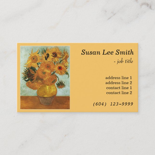 Cartão De Visita Doze girassóis por Vincent van Gogh. Amarelo (Frente)