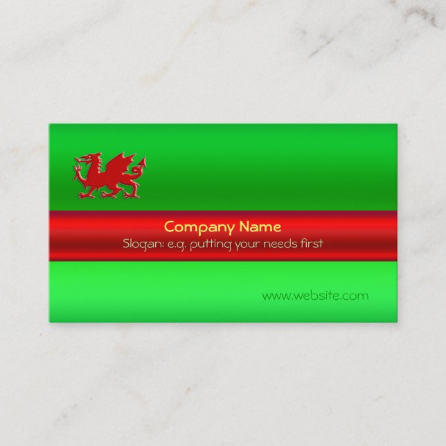Cartão De Visita Dragão galês preto sobre aspecto metálico verde (Frente)