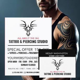 Cartão De Visita Dragão Tatuagem, Tatuador e Piercer Corporal