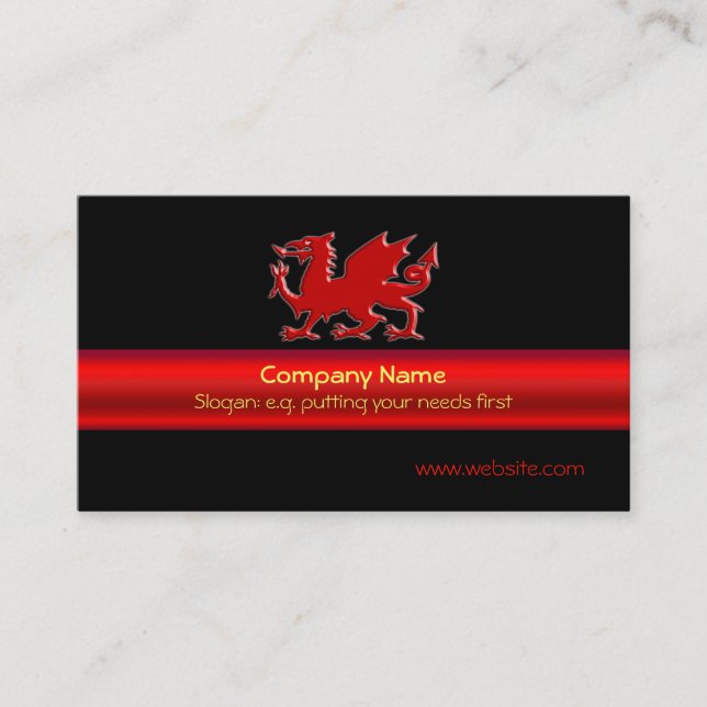 Cartão De Visita Dragão vermelho de Galês na tira preta, vermelha (Frente)