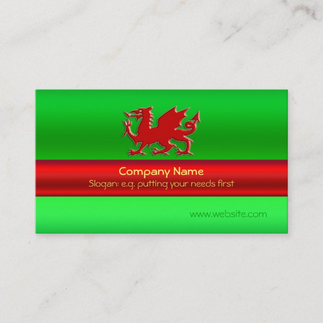 Cartão De Visita Dragão vermelho de Galês no metálico-olhar verde (Frente)