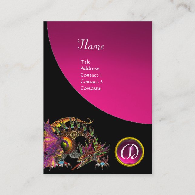 Cartão De Visita DRAGO GEM STONE MONOGRAMA ametista preto rosa (Frente)